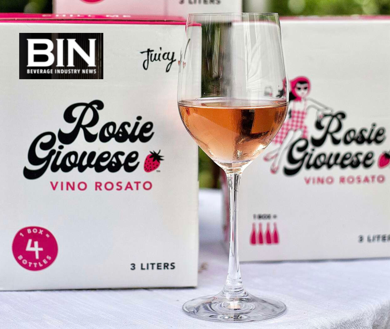 Aug 2022 | BEVERAGE INDUSTRY NEWS. "Juicy, bone-dry rose, sustainably packaged in a convenient three-liter box containing the equivalent of four glasses of wine."
