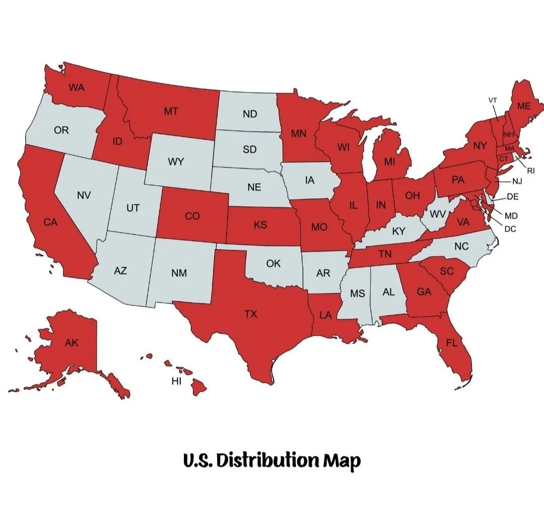 Giovese Family Wines U.S. distribution map