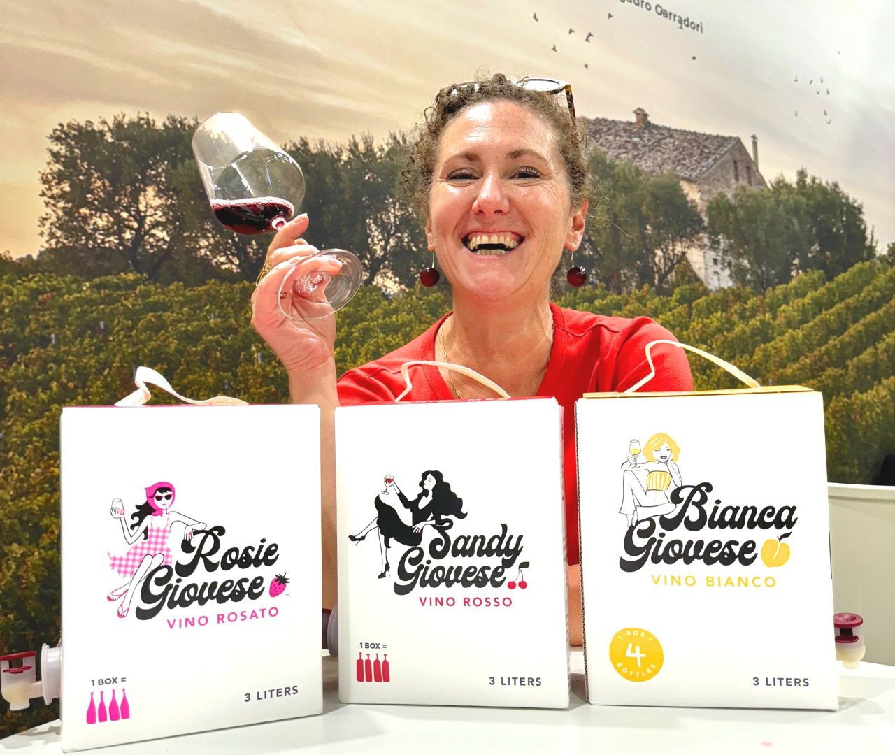 Amy Ezrin with Giovese boxed wines